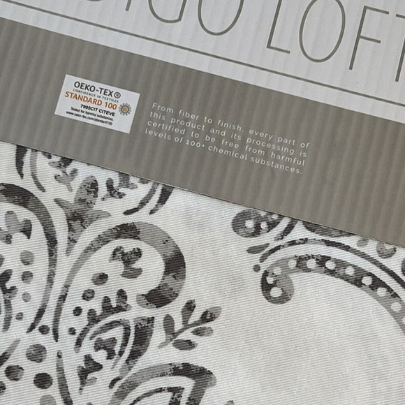 New Indigo Loft Paisley Medallion Flower Shower Curtain White Gray Cotton Blend - Picture 5 of 8
